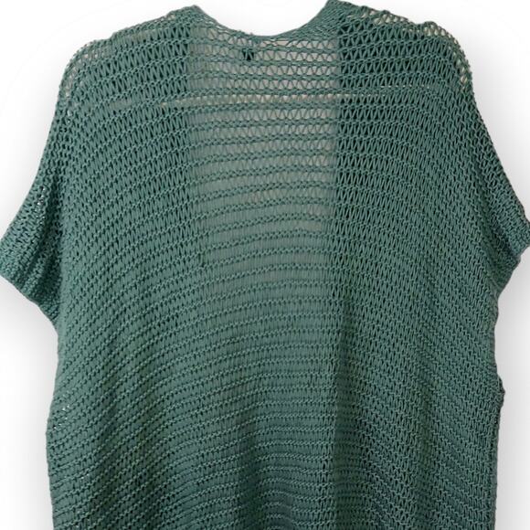 Margaret O'Leary SZ S 100% Cotton Green Open Knit Cardigan With Fringe - Picture 6 of 7